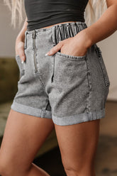 Zipped Cuffed Edge Denim Shorts OutfitFlow
